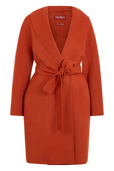 Max Mara Studio Virgin Wool-cashmere-silk Blend Coat In Red