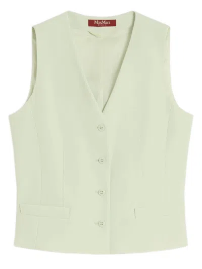 Max Mara Studio V-neck Comfortable Wool Crepe Satin Vest With Button Closure In White