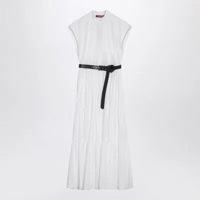 MAX MARA MAX MARA STUDIO  WHITE COTTON SHIRT DRESS WITH RUFFLES