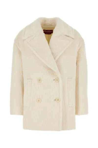 Max Mara Studio White Eco Fur Slam Coat In Neutral