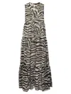 Max Mara Zebra Printed Crewneck Sleeveless Dress In White/black