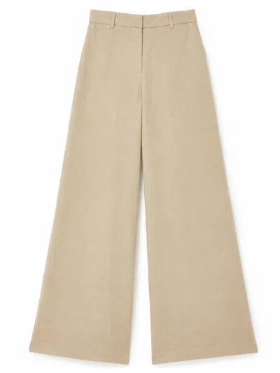 Max Mara Studio Wide Leg Linen Trousers In Brown
