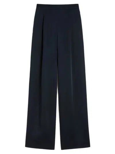 Max Mara Studio Wide Leg Satin Trousers With Front Darts In Blue