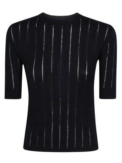 Max Mara Studio Wide Rib Sheer Sweater In Blu