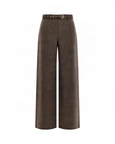 Max Mara Studio Wide-leg Wool Blend Trousers With Belt In Brown