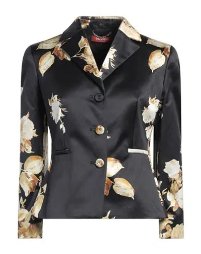 Max Mara Studio Woman Blazer Black Size 6 Cotton, Silk In Gray