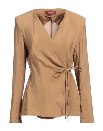 Max Mara Studio Woman Blazer Camel Size 16 Viscose, Polyester In Beige