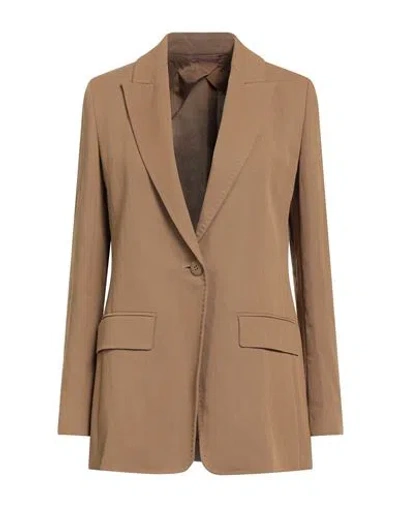 Max Mara Studio Woman Blazer Camel Size 8 Viscose, Linen In Brown