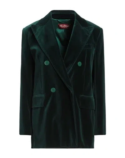 Max Mara Studio Woman Blazer Dark Green Size 8 Cotton, Elastane