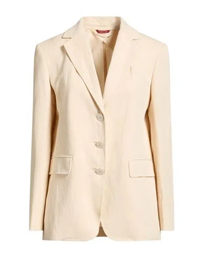 Max Mara Studio Woman Blazer Ivory Size 8 Viscose, Linen In Multi