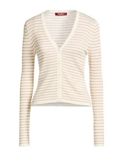 Max Mara Studio Woman Cardigan Beige Size L Silk, Wool In White