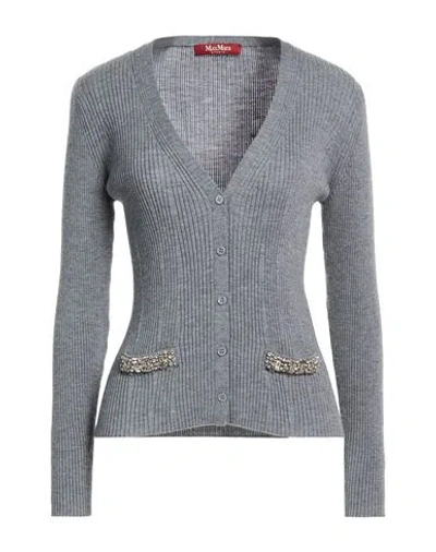 Max Mara Studio Woman Cardigan Grey Size L Virgin Wool In Gray