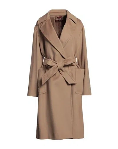 Max Mara Studio Woman Coat Camel Size 14 Virgin Wool In Beige