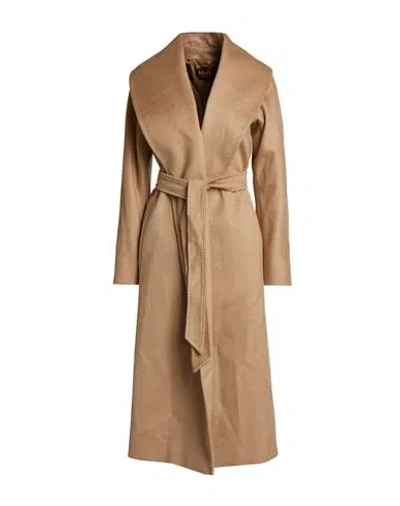 Max Mara Studio Woman Coat Camel Size 16 Cashmere, Alpaca Wool, Virgin Wool In Beige