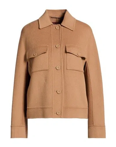 Max Mara Studio Woman Coat Camel Size 8 Virgin Wool, Silk, Cashmere In Brown