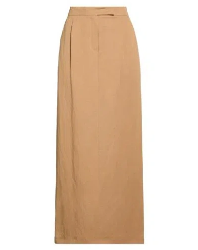 Max Mara Studio Woman Maxi Skirt Camel Size 12 Viscose, Linen In Beige