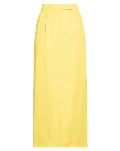 Max Mara Studio Woman Maxi Skirt Yellow Size 10 Viscose, Linen