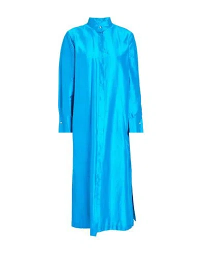 Max Mara Studio Woman Midi Dress Azure Size 8 Silk In Blue