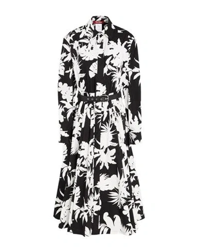 Max Mara Studio Woman Midi Dress Black Size 12 Cotton In Animal Print