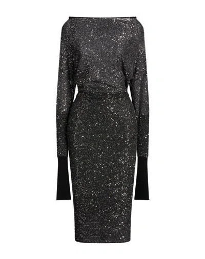 Max Mara Studio Woman Midi Dress Black Size M Polyester In Gray