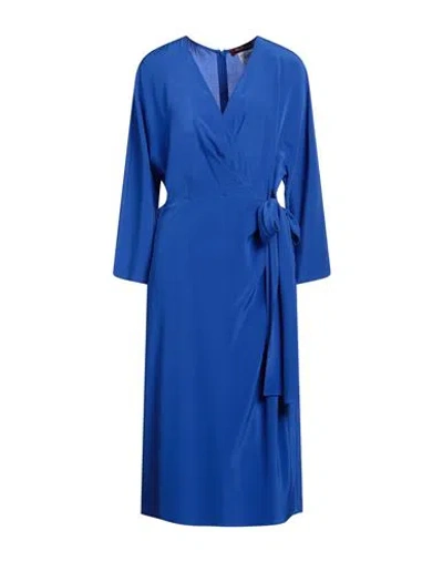Max Mara Studio Woman Midi Dress Bright Blue Size 14 Silk