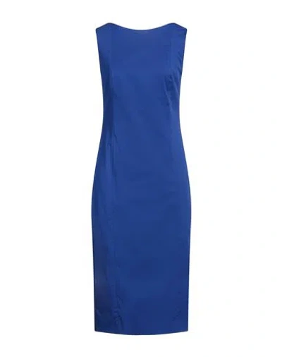 Max Mara Studio Woman Midi Dress Bright Blue Size 8 Cotton, Elastane