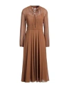 Max Mara Studio Woman Midi Dress Camel Size 10 Silk In Beige