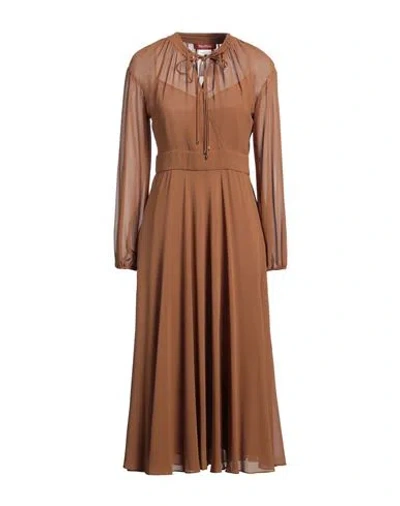 Max Mara Studio Woman Midi Dress Camel Size 10 Silk In Beige