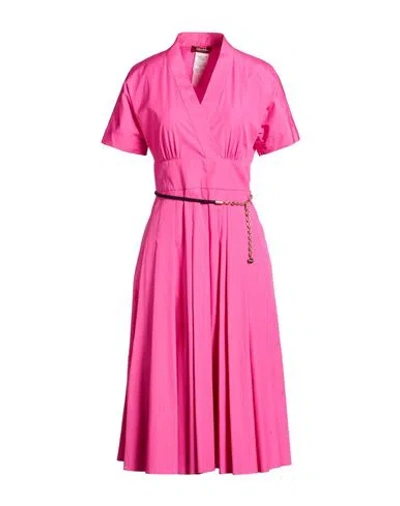 Max Mara Studio Woman Midi Dress Fuchsia Size 2 Cotton In Pink