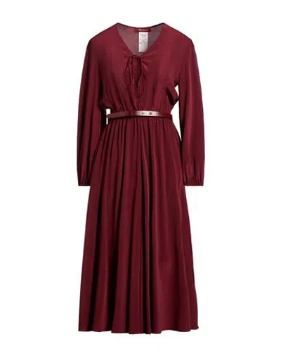 Max Mara Studio Woman Midi Dress Garnet Size 10 Silk, Cow Leather In Red