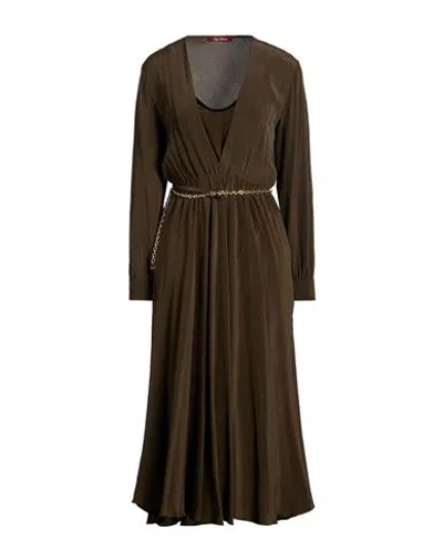 Max Mara Studio Woman Midi Dress Military Green Size 6 Silk