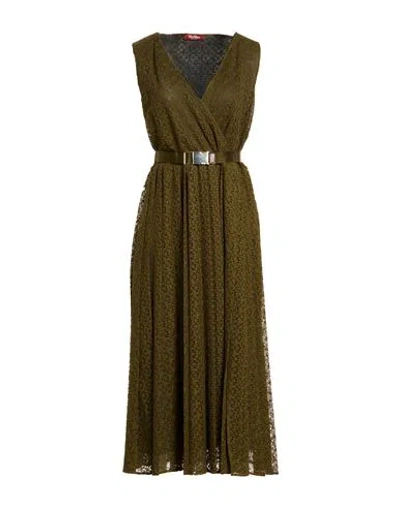 Max Mara Studio Woman Midi Dress Military Green Size M Polyester