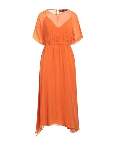 Max Mara Studio Woman Midi Dress Orange Size 12 Cotton, Silk
