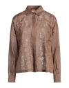 Max Mara Studio Woman Shirt Brown Size 10 Ramie, Polyester In Brown