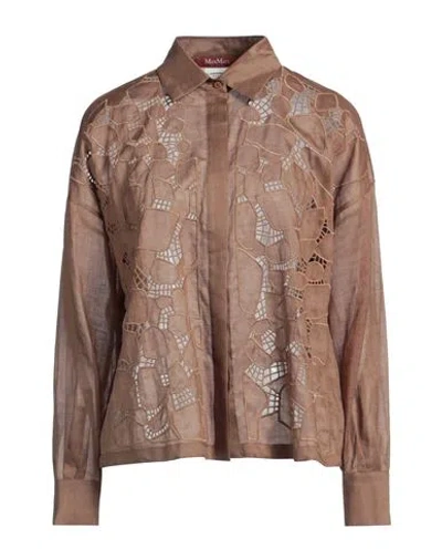 Max Mara Studio Woman Shirt Brown Size 10 Ramie, Polyester