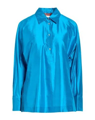 Max Mara Studio Woman Top Azure Size 10 Silk In Blue