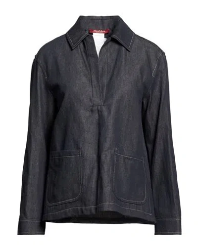 Max Mara Studio Woman Top Blue Size 8 Cotton, Linen In Black