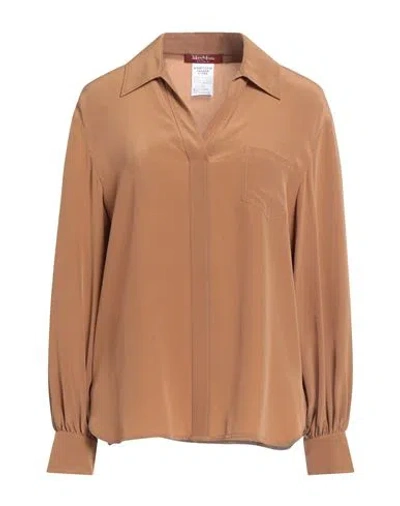 Max Mara Studio Woman Top Camel Size 8 Silk