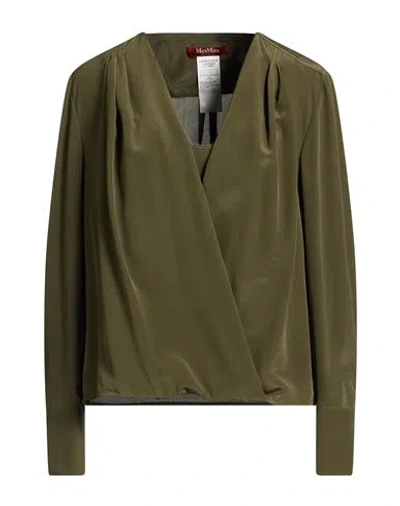 Max Mara Studio Woman Top Military Green Size 10 Silk