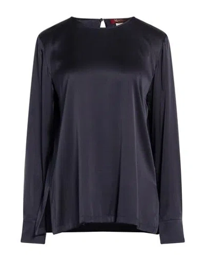 Max Mara Studio Woman Top Navy Size 10 Silk, Elastane In Blue