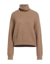 Max Mara Studio Woman Turtleneck Camel Size L Cashmere In Brown