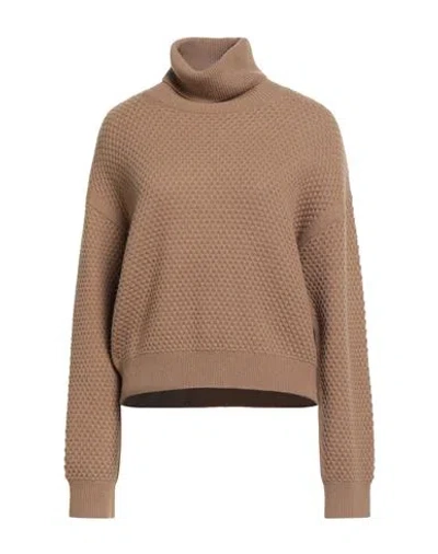 Max Mara Studio Woman Turtleneck Camel Size L Cashmere In Brown