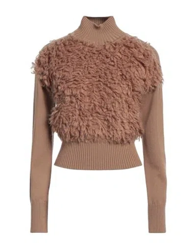 Max Mara Studio Woman Turtleneck Camel Size L Virgin Wool, Polyamide, Mohair Wool, Wool, Elastane In Beige