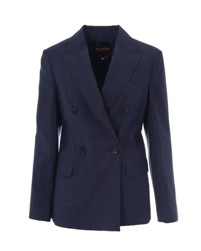 Max Mara Studio Women's Double-breasted Tailored Blazer In Blu Marino Fil A Fil