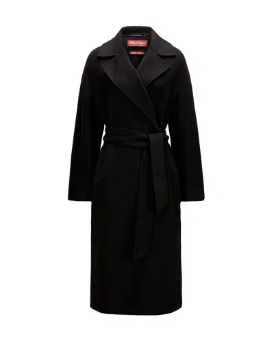 Max Mara Studio Women's Long Belted Wool Coat In Nero