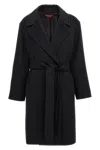 Max Mara Cles Virgin Wool Blend Belted Coat In Black