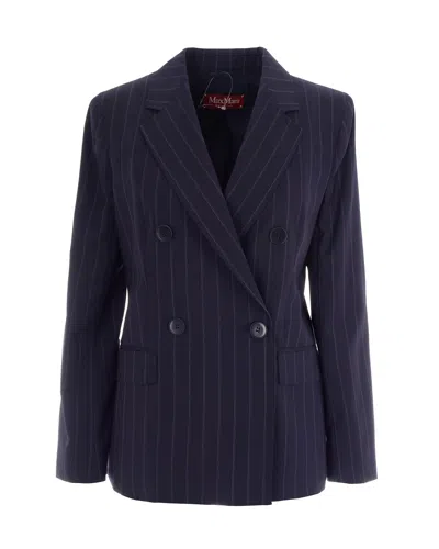Max Mara Mstonagro Wool Double Breasted Blazer Jackets Blue In Black