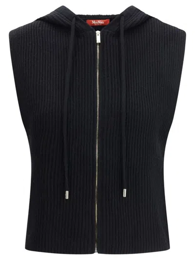 Max Mara Studio Wool And Cashmere Hooded Vest In Black