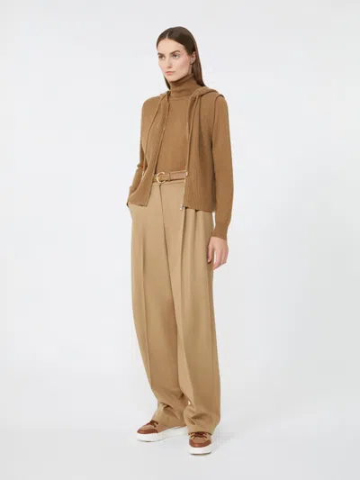 Max Mara Studio Wool And Cashmere Hooded Vest In Brown