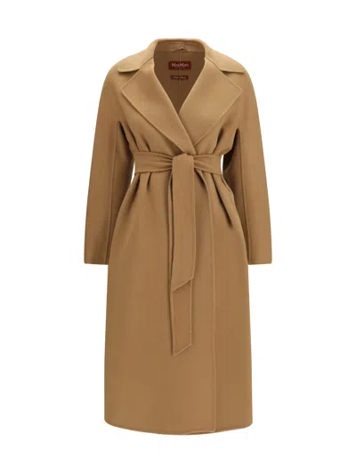Max Mara Studio Wool, Cashmere And Silk Robe Coat In Beige